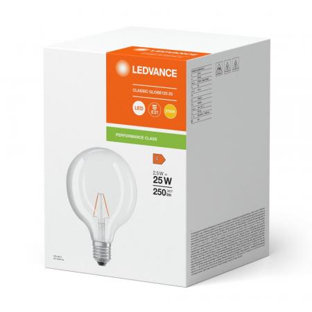 Ledvance E27 LED Kugellampe Globe 125 Classic klar 2,5W wie 25W 2700K warmweißes Licht